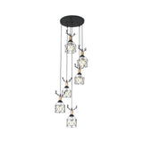 Modernist Black Hexagon Cage Pendant Lamp With Spiral Metal Design