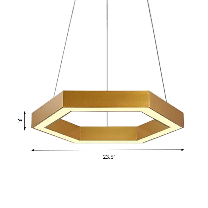 Modern Hexagon Metal Suspension Lamp - 16/23.5 Wide Led Gold Pendant Light For Living Room A/B