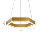 Modern Hexagon Metal Suspension Lamp - 16/23.5 Wide Led Gold Pendant Light For Living Room A/B