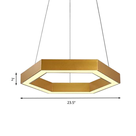Modern Hexagon Metal Suspension Lamp - 16/23.5 Wide Led Gold Pendant Light For Living Room A/B