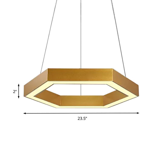 Modern Hexagon Metal Suspension Lamp - 16/23.5 Wide Led Gold Pendant Light For Living Room A/B