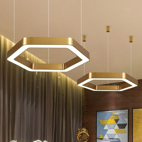 Modern Hexagon Metal Suspension Lamp - 16/23.5 Wide Led Gold Pendant Light For Living Room A/B
