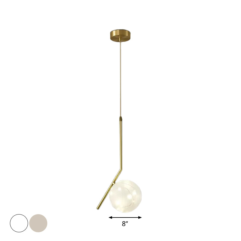 Brass Glass Led Pendant: Modern Sphere Ceiling Lamp For Dining Room
