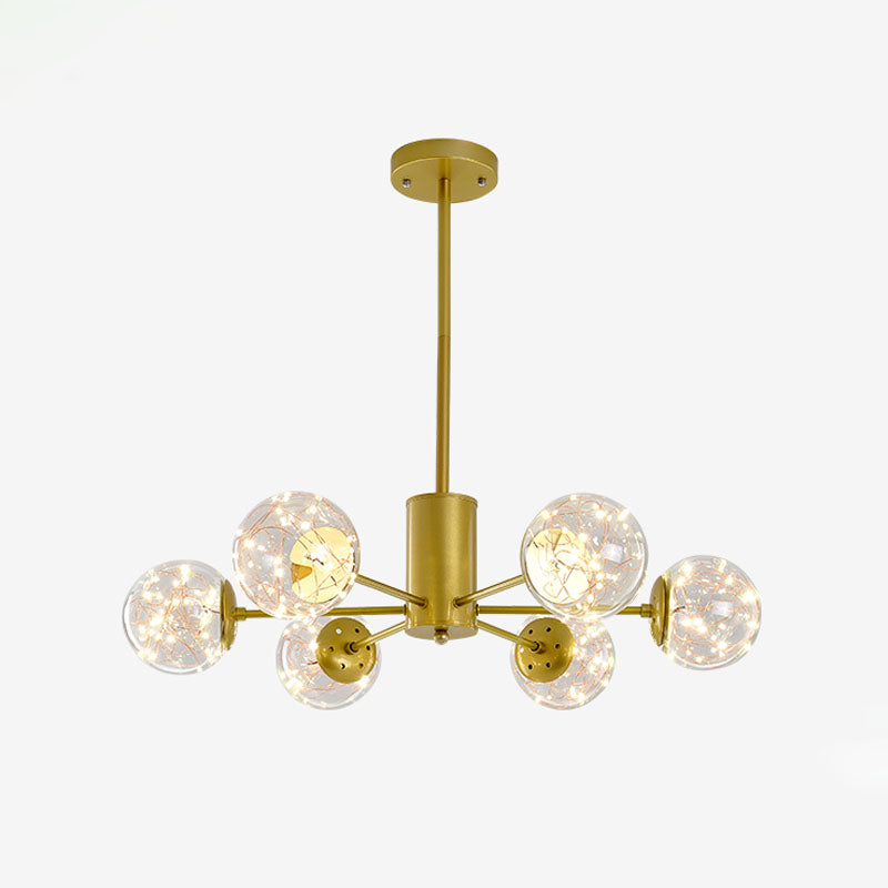 Stylish Hanging Chandelier With Led Glass Pendant Light And Radial Design 6 / Gold