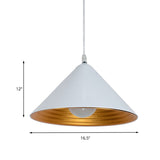 Modern Metal Ceiling Lamp With Gold Ripple Interior - Wide Cone Shade 12.5/16.5 Black Or White