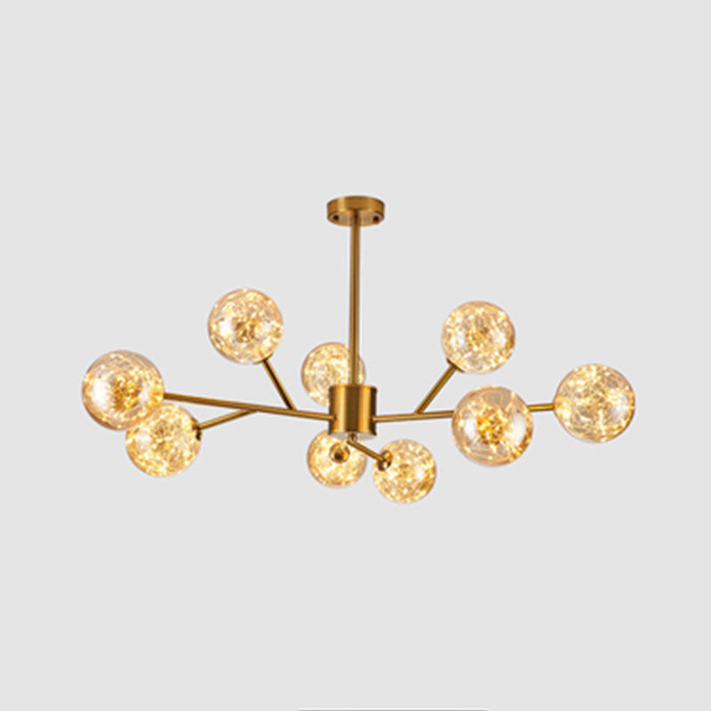 Stylish Minimalist Ball Chandelier - Starry Led Lighting Cognac Glass Bedroom Pendant