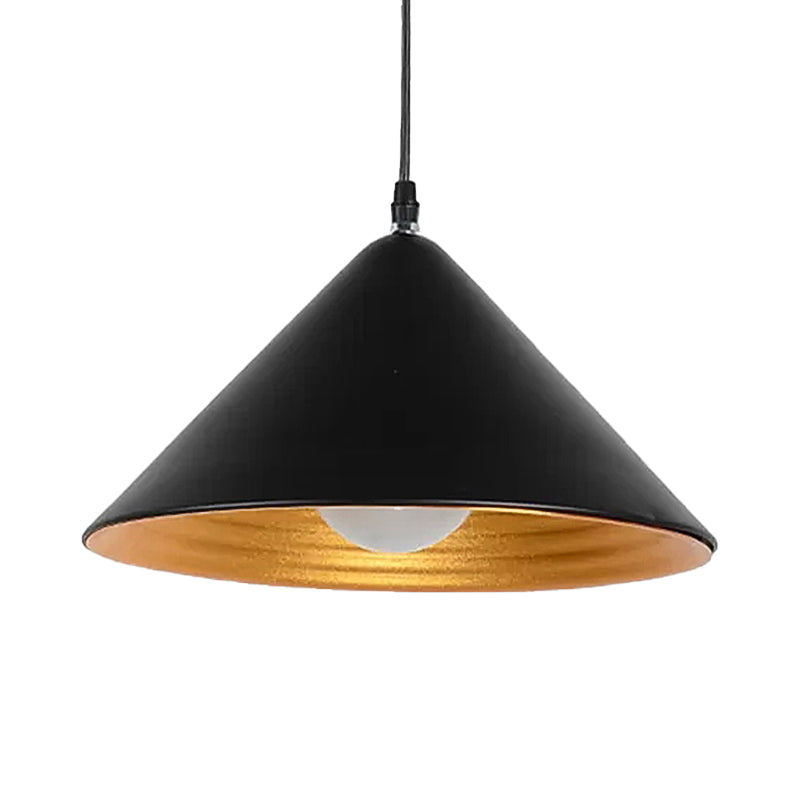 Modern Metal Ceiling Lamp With Gold Ripple Interior - Wide Cone Shade 12.5/16.5 Black Or White