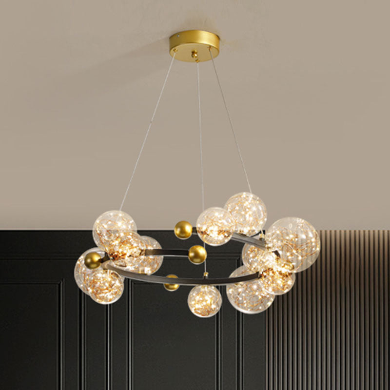Contemporary Led Glass Orb Chandelier - Glow String & Down Lighting 12 / Gold-Black
