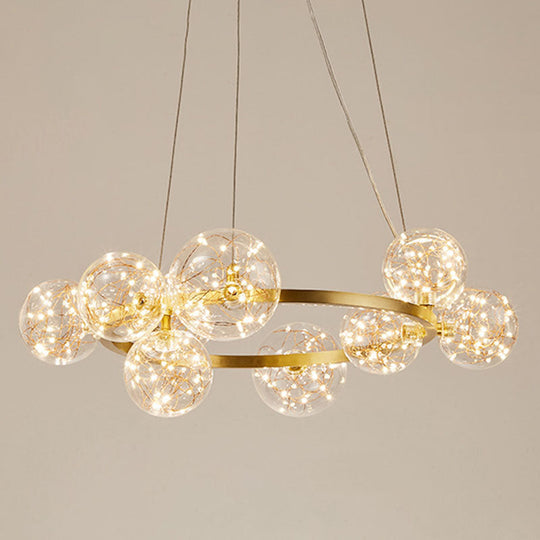 Modern Gold Glass Starry Led Bedroom Chandelier - Orb Ceiling Lamp