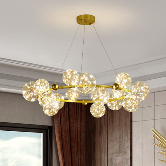 Simple Led Metal Chandelier With Starry Pendant - Clear Glass Shade