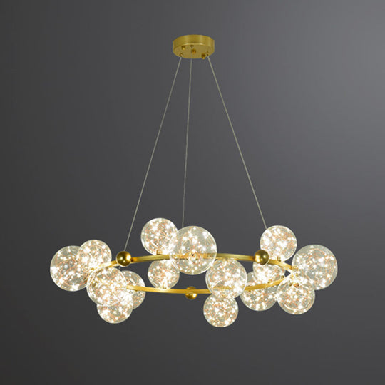 Simple Led Metal Chandelier With Starry Pendant - Clear Glass Shade