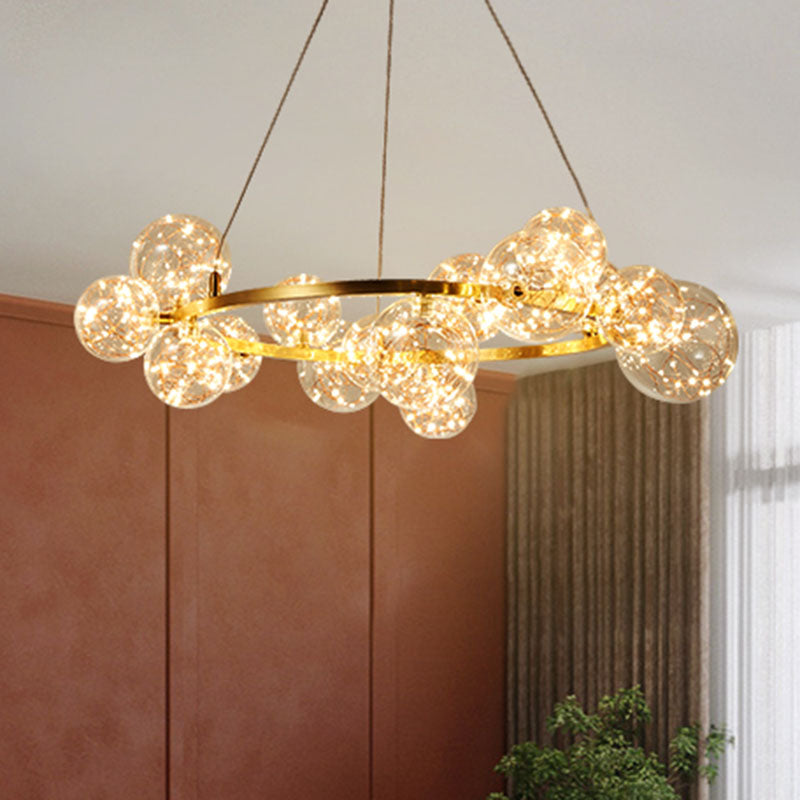 Minimal Living Room Led Chandelier - Gold Pendant Lighting With Clear Glass Orb Shade 15 / Natural