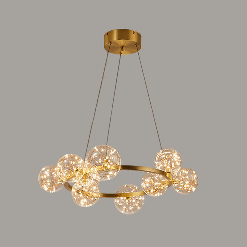 Minimal Living Room Led Chandelier - Gold Pendant Lighting With Clear Glass Orb Shade 9 / Natural