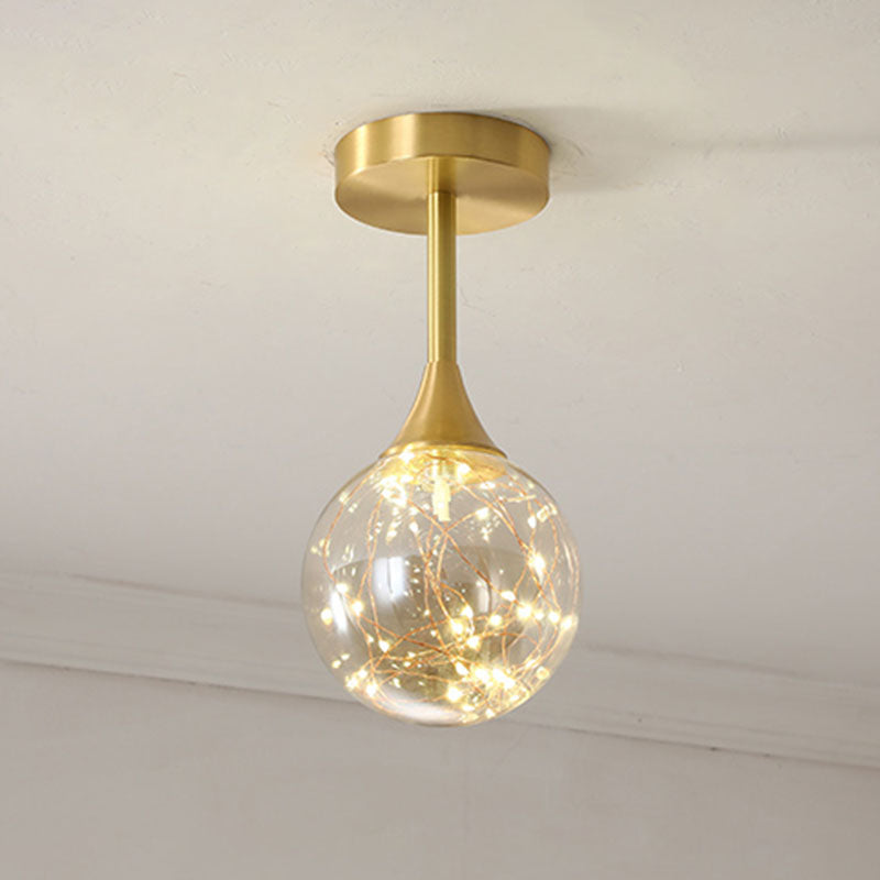 Led Starry Pendant Chandelier: Simple Brass Sphere Design With Glass Shade 1 / Cognac