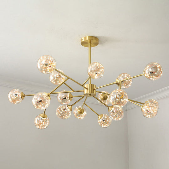 Minimalist Metal Led Chandelier In Gold With Starburst Pendulum Design And Bubble Shade 18 / Natural