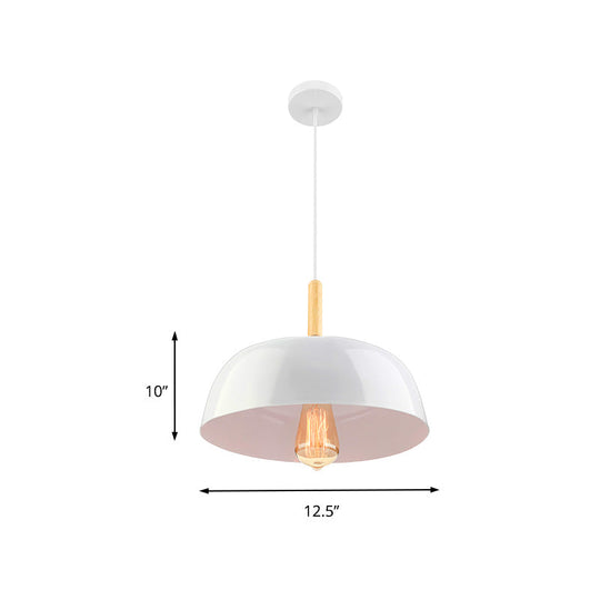 Sleek Metal Bowl Ceiling Lamp - Simple Style 1 Light Black/White Pendant For Dining Room