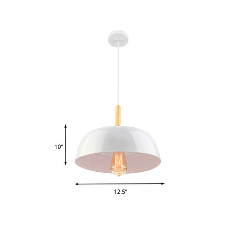 Metal Simple Style Bowl Ceiling Lamp - 1-Light Black/White Pendant Light For Dining Room 12.5/19