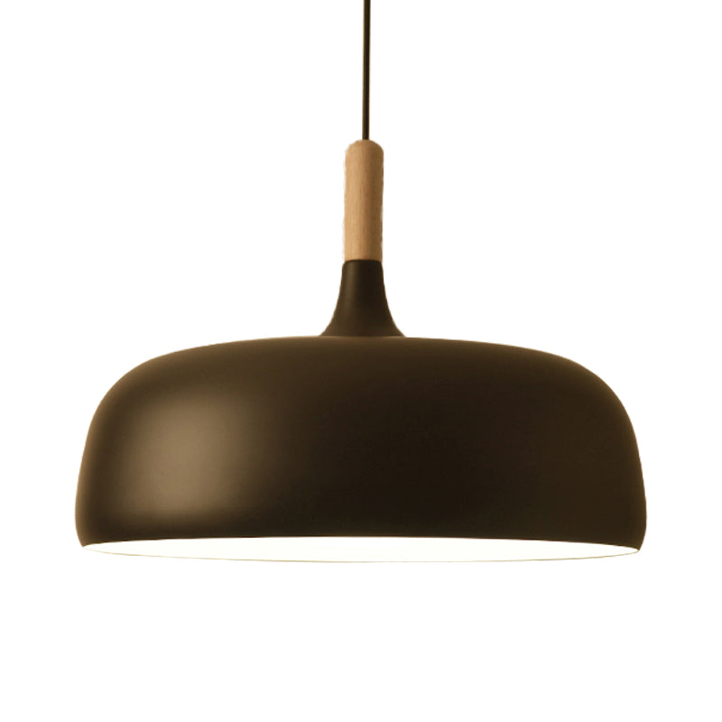 Metal Simple Style Bowl Ceiling Lamp - 1-Light Black/White Pendant Light For Dining Room 12.5/19