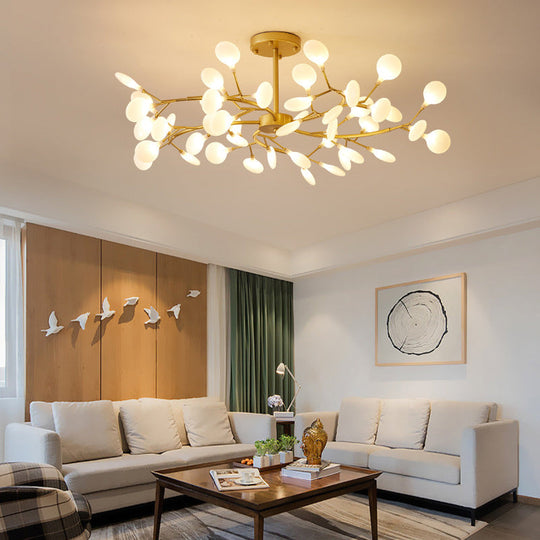 Modern Acrylic Ceiling Chandelier With Led Suspension - Gold Finish | Leaves Design For Living Room