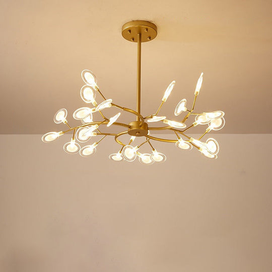 Modern Acrylic Ceiling Chandelier With Led Suspension - Gold Finish | Leaves Design For Living Room