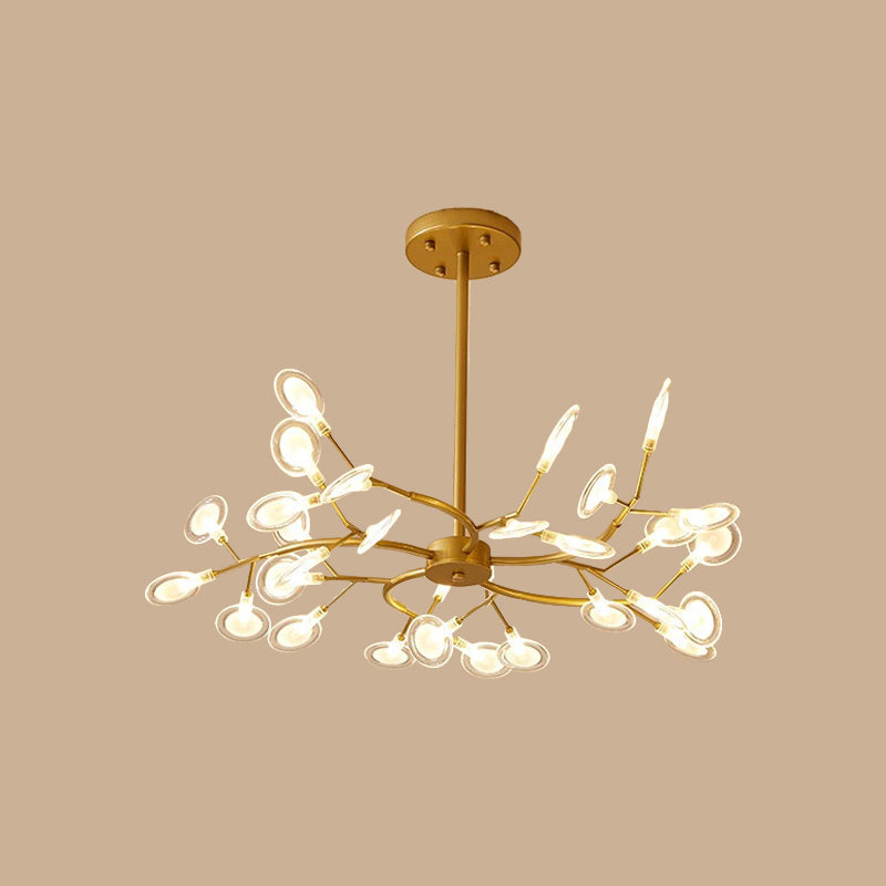 Modern Acrylic Ceiling Chandelier With Led Suspension - Gold Finish | Leaves Design For Living Room