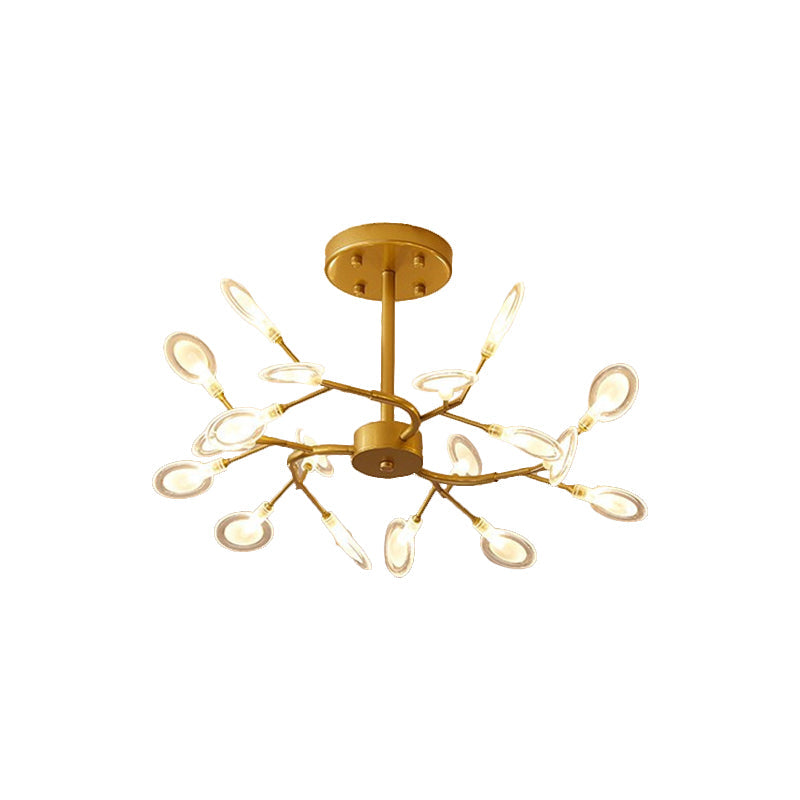 Modern Acrylic Ceiling Chandelier With Led Suspension - Gold Finish | Leaves Design For Living Room