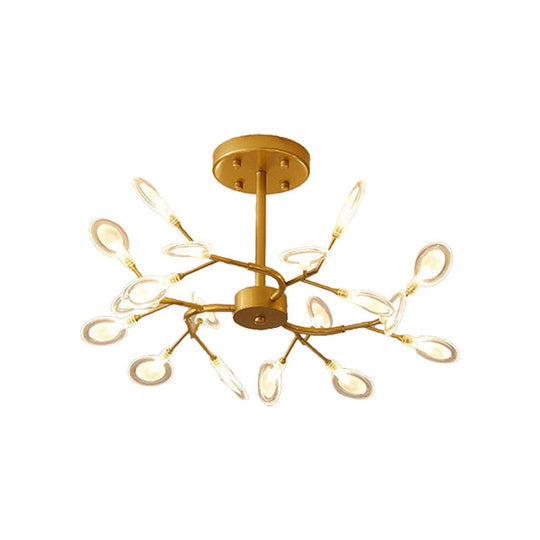 Modern Acrylic Ceiling Chandelier With Led Suspension - Gold Finish | Leaves Design For Living Room