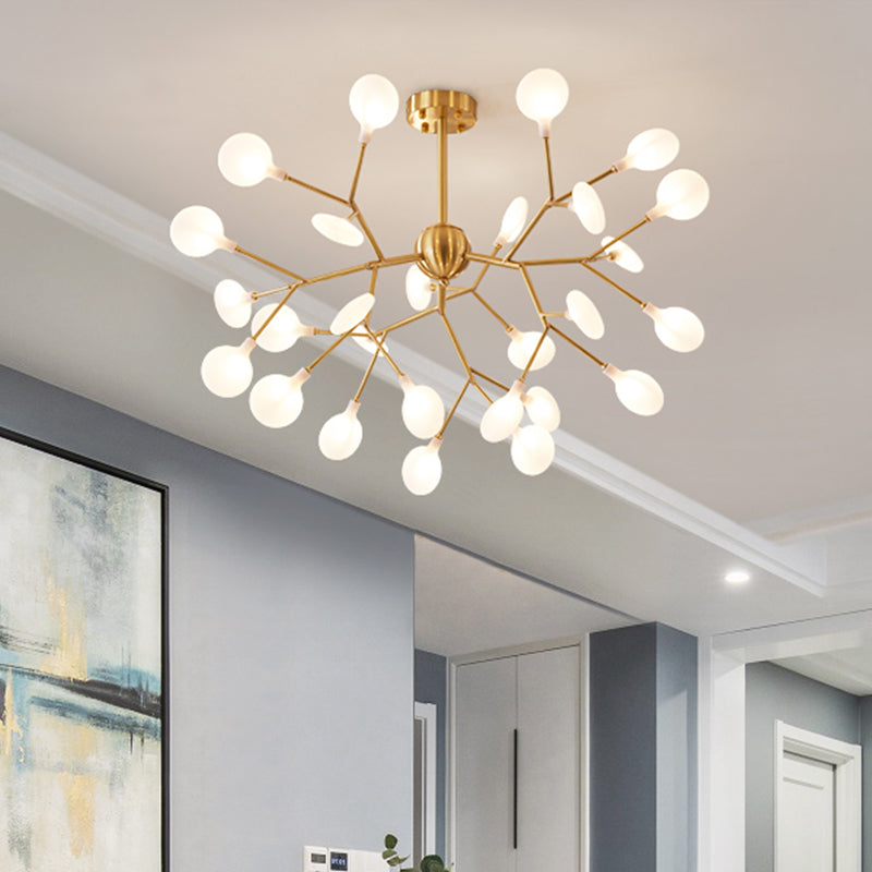 Minimalist Led Acrylic Branch Chandelier In Brass For Living Room