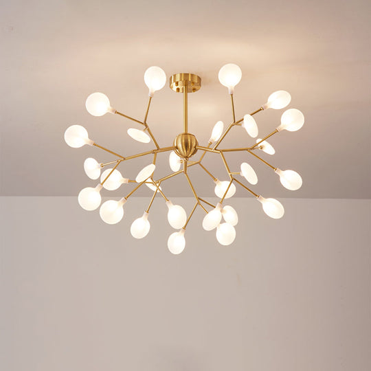 Minimalist Led Acrylic Branch Chandelier In Brass For Living Room