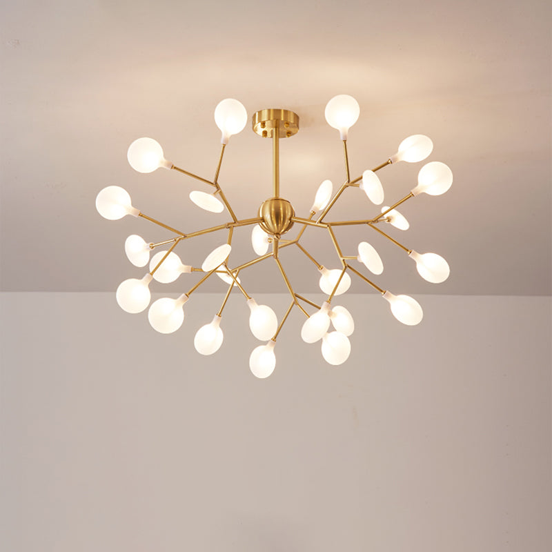 Minimalist Led Acrylic Branch Pendant Chandelier In Brass For Living Room Lighting