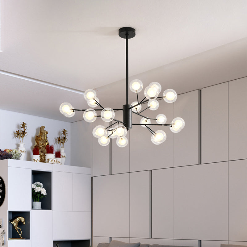Modo Led Minimalist Pendant Chandelier In Black With Clear And Frosted Glass 24 /