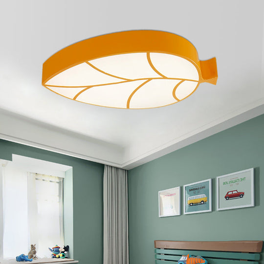 Kid’s Leaf Led Ceiling Lamp - Cartoon Acrylic Metal Flush Mount Light