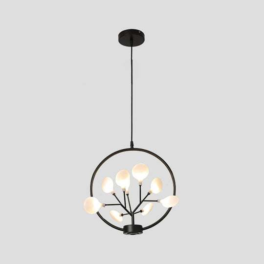 Modern Metal Circle Hanging Ceiling Light - 9 Bulbs Chandelier With Firefly Design