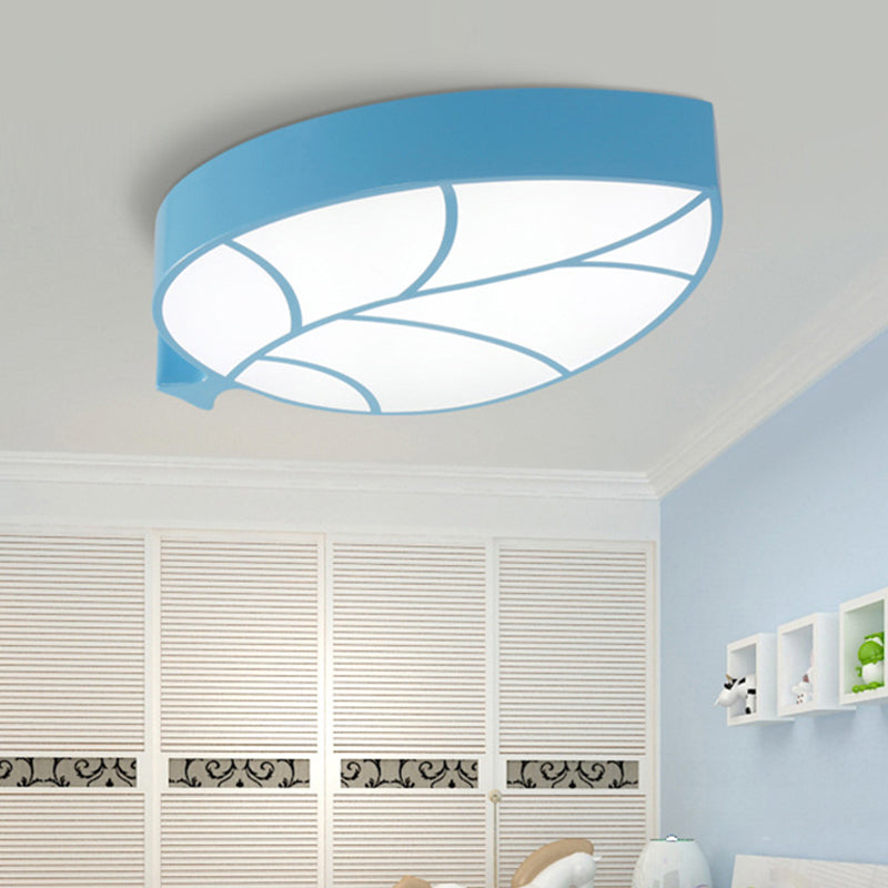Kid’s Leaf Led Ceiling Lamp - Cartoon Acrylic Metal Flush Mount Light Blue / White