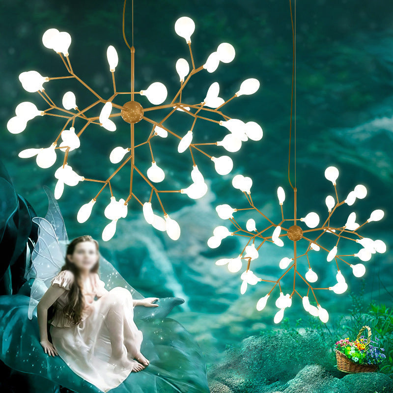 Gold Led Chandelier: Modern Acrylic Firefly Suspension Lighting For Kitchen