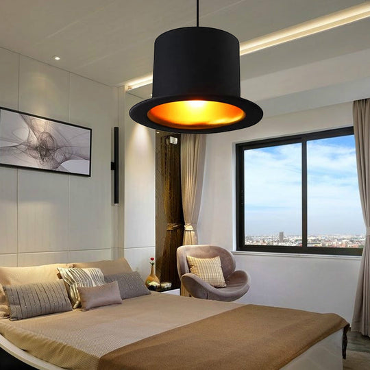 Modern Black Metal Hat Pendant Light For Dining Room - 1 6.5/7 Wide