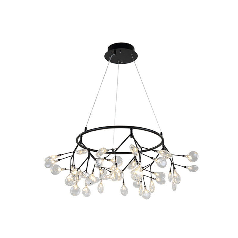 Twig Led Pendant Lamp - Minimalistic Metallic Chandelier For Living Room Lighting 36 / Black Circle