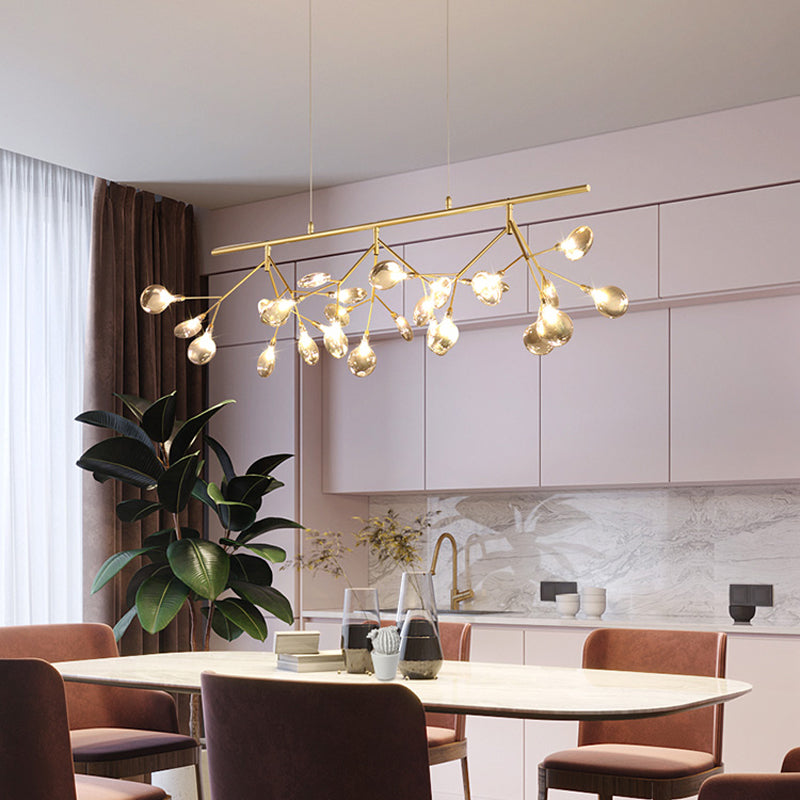 Smoke Grey Glass Firefly Hanging Lamp - 27-Light Island Lighting Fixture For Dining Room