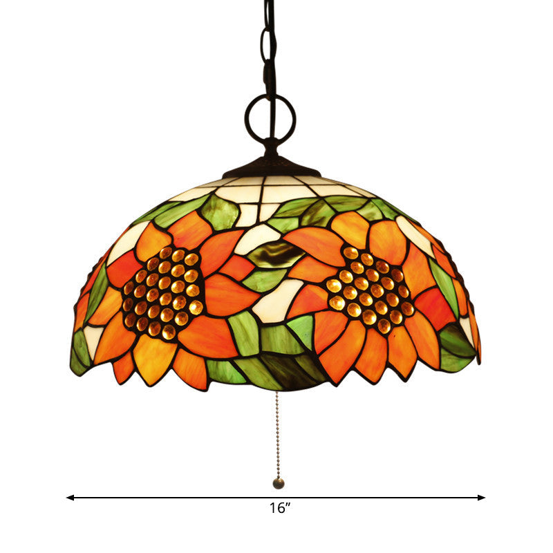 Baroque Style Black Stained Glass Chandelier Pendant Light With 3 Bulbs And Petal Pattern