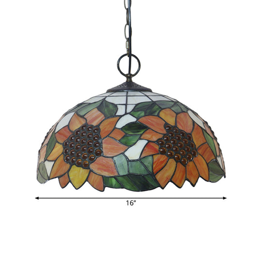Baroque Style Black Stained Glass Chandelier Pendant Light With 3 Bulbs And Petal Pattern
