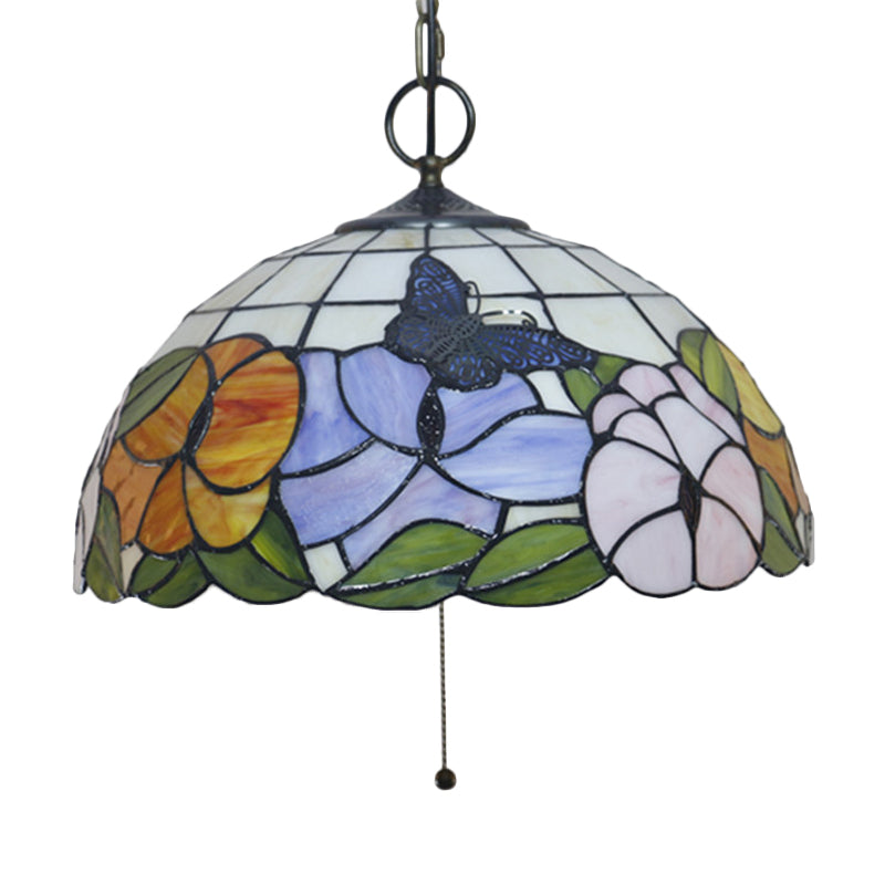 Baroque Style Black Stained Glass Chandelier Pendant Light With 3 Bulbs And Petal Pattern