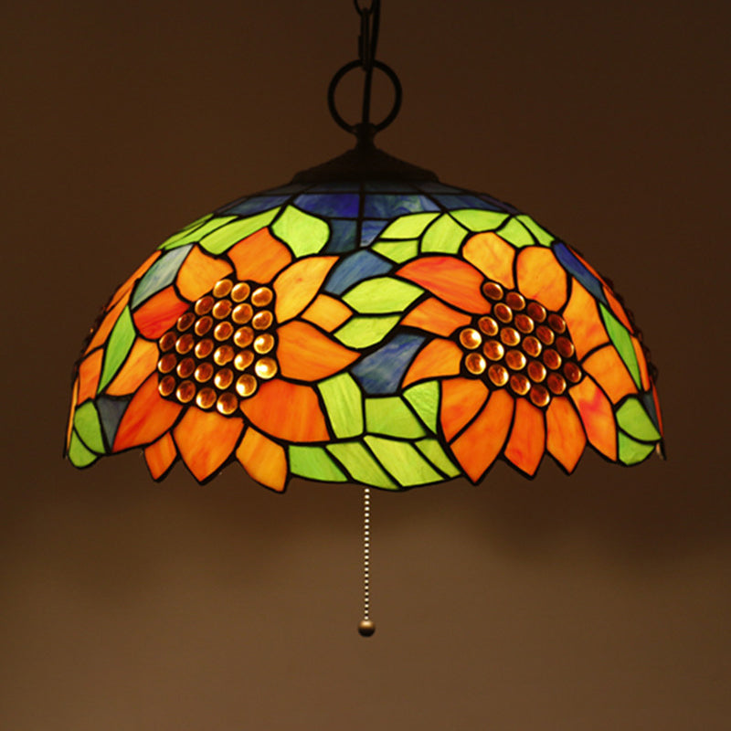 Baroque Style Black Stained Glass Chandelier Pendant Light With 3 Bulbs And Petal Pattern / K
