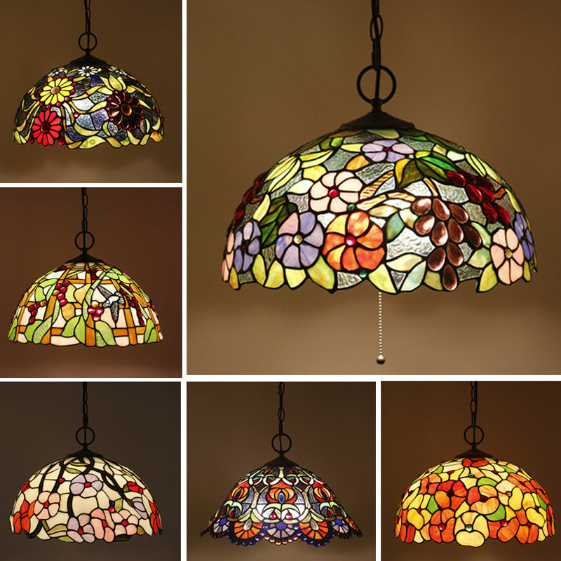 Artisan Glass Black Chandelier Pendant - Hand-Crafted Domed 3-Light Mediterranean Lamp