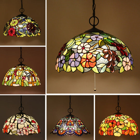 Artisan Glass Black Chandelier Pendant - Hand-Crafted Domed 3-Light Mediterranean Lamp
