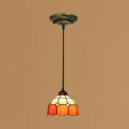 Tiffany Style Stained Art Glass Pendant Light - Domed Drop Design With 1-Light For Hanging Ceiling