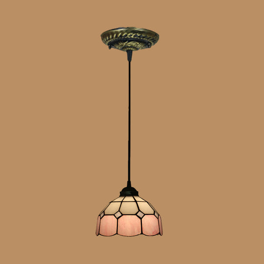 Tiffany Style Stained Art Glass Pendant Light - Domed Drop Design With 1-Light For Hanging Ceiling
