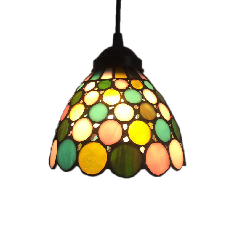 Baroque 1-Light Brass Bell Pendant Lamp - Handcrafted Stained Glass Stylish Drop Fixture