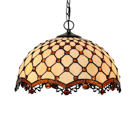 Scalloped Pendant Ceiling Light - Tiffany Stained Glass White Jewelry Lamp For Dining Room