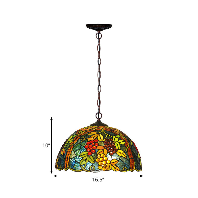 Tiffany Green Cut Glass Chandelier With Grape Pattern Pendant - 2 Bulbs Included
