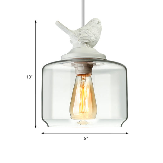 Modernist 5-Light Clear Glass Pendant With Bird Design - Cylindrical Shape